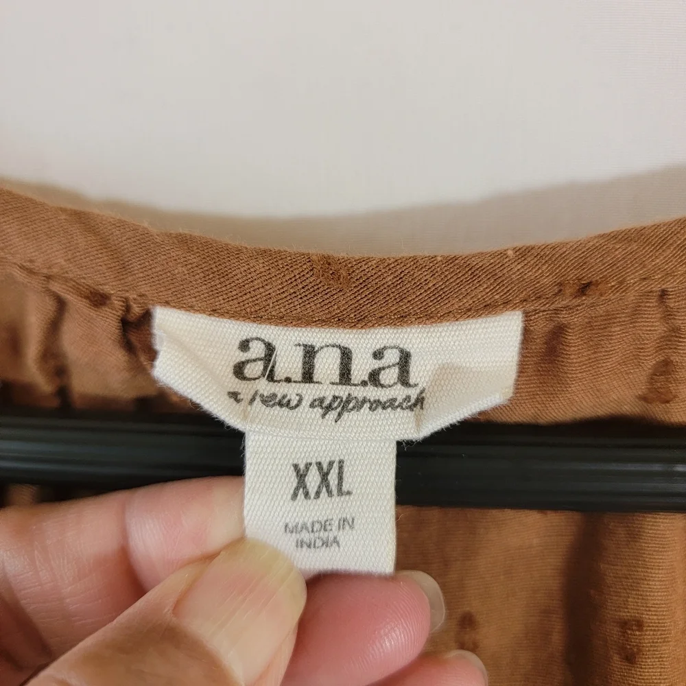A.N.A. Brown Floral Embroidered Tasel Bohemian  Blouse Sz XXL Cotton Academia